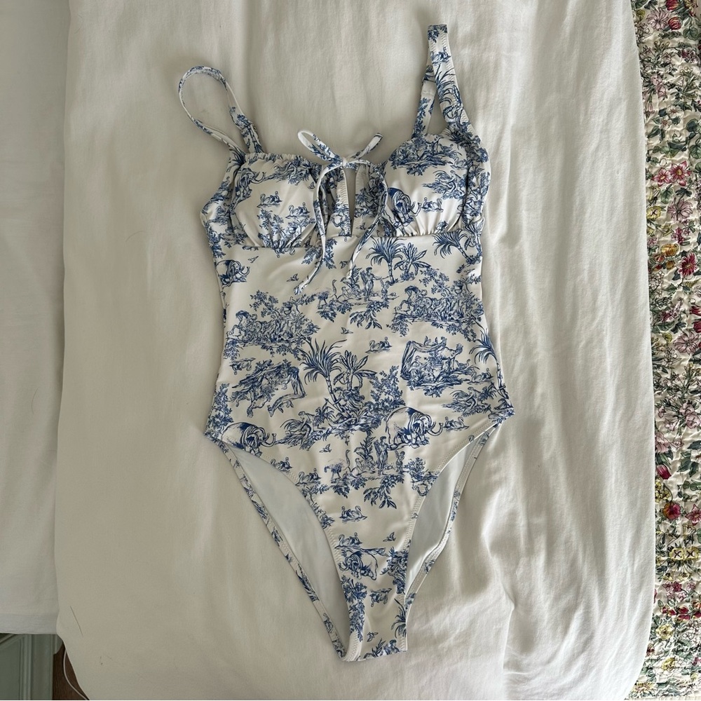 Berlook Blue Toile Cutout One Piece Swimsuit